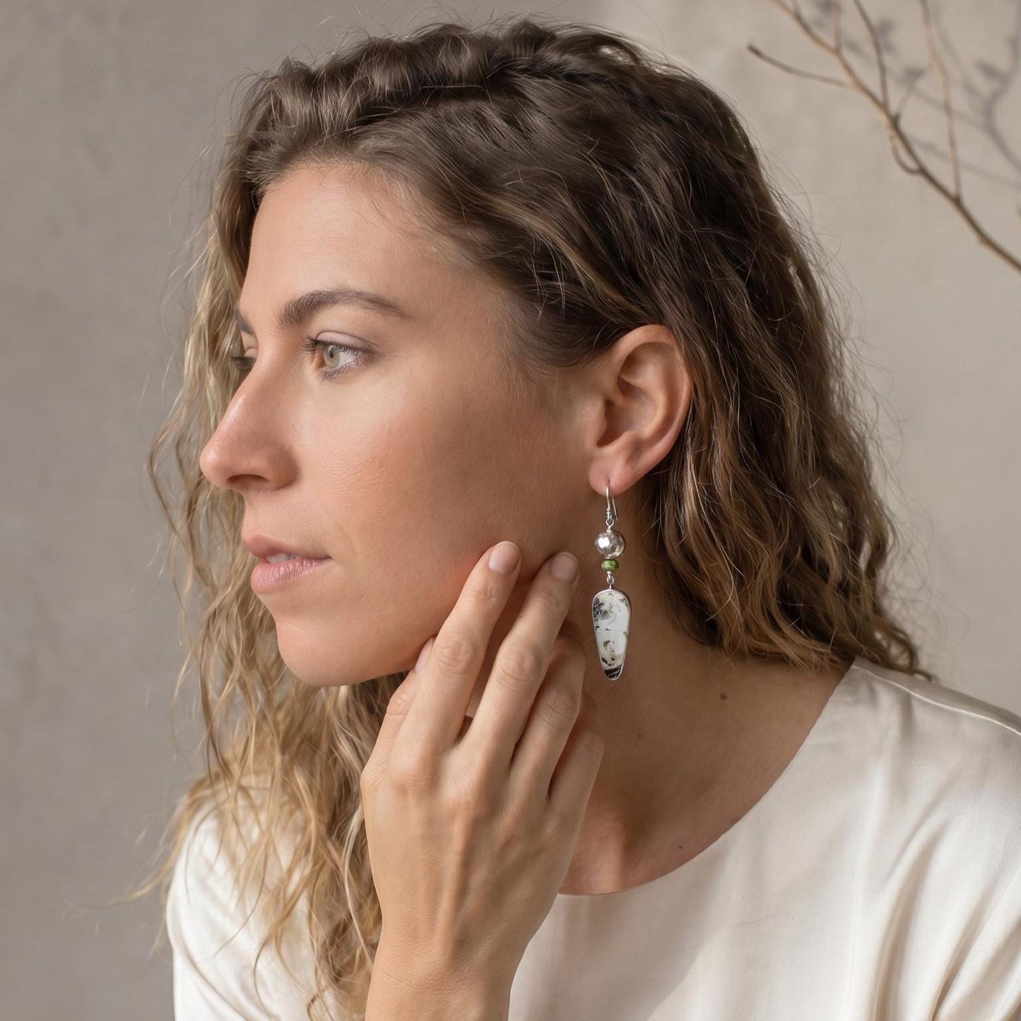 White Buffalo Earrings - Gaspeite Sterling Silver