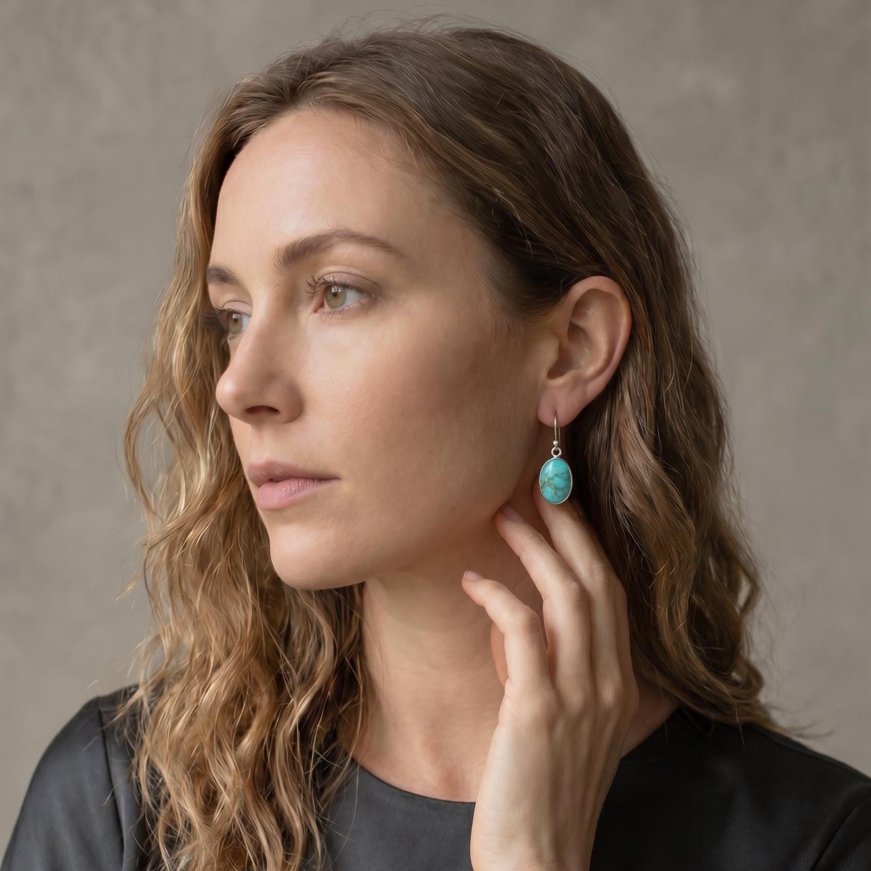 Classic Turquoise Oval Drop Earrings - Choose Your Pair - .925 Sterling Silver - OOAK