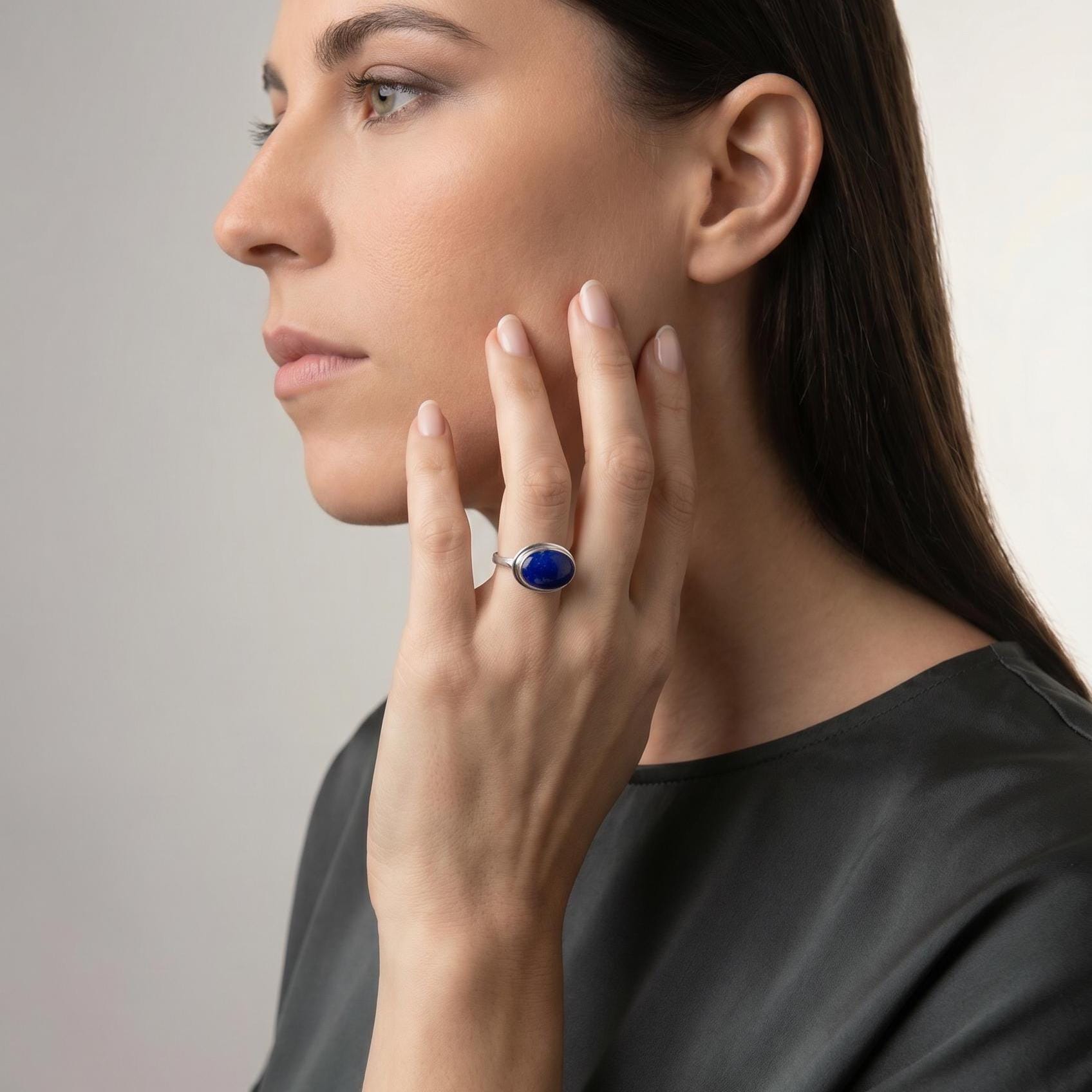 Lapis Lazuli Ring - .925 Sterling Silver - East West Oval Ring