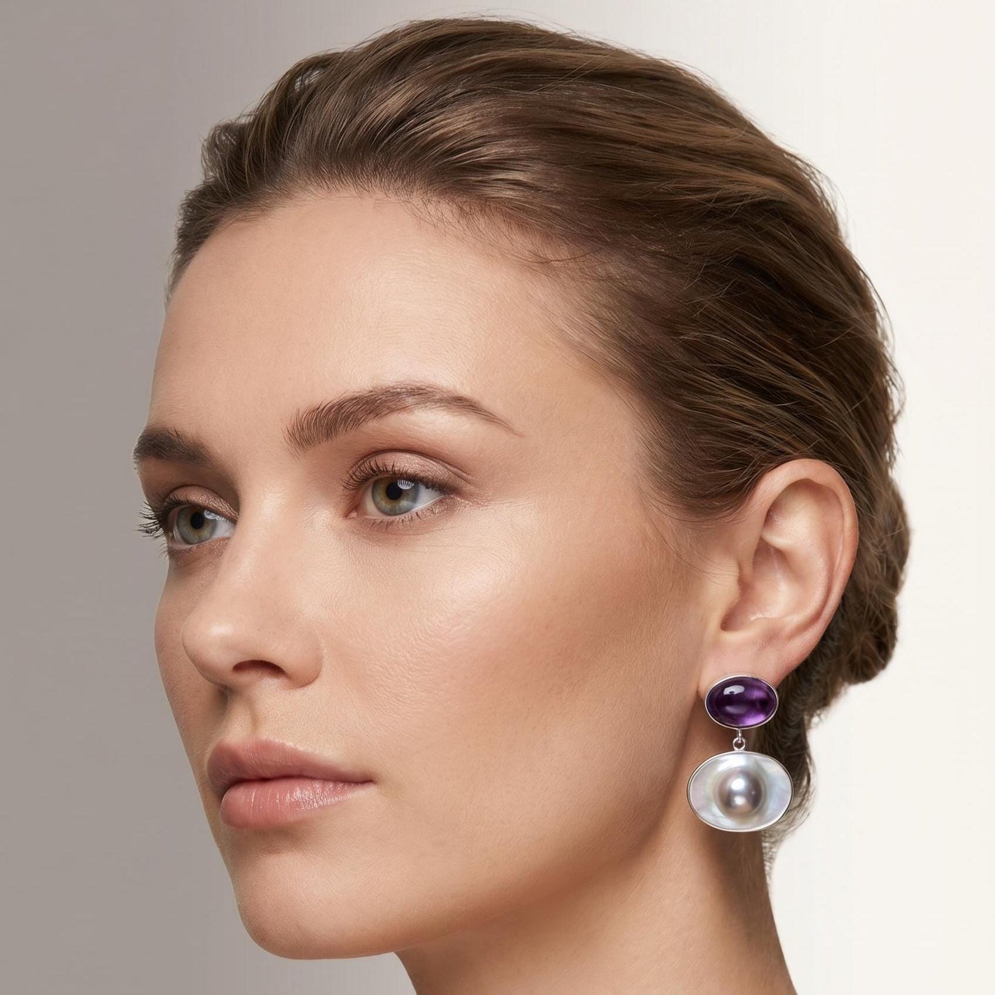 Amethyst Blister Pearl Drop Earrings – Sterling Silver Boho Jewelry