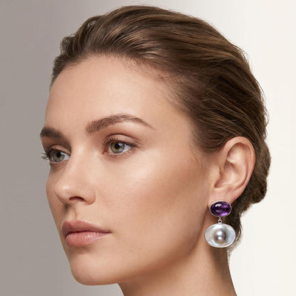 Amethyst Blister Pearl Drop Earrings – Sterling Silver Boho Jewelry