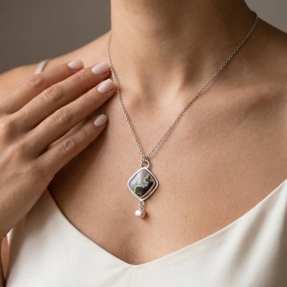 Ocean Jasper Freshwater Pearl Pendant - .925 Silversmith - Ocean Jasper Necklace