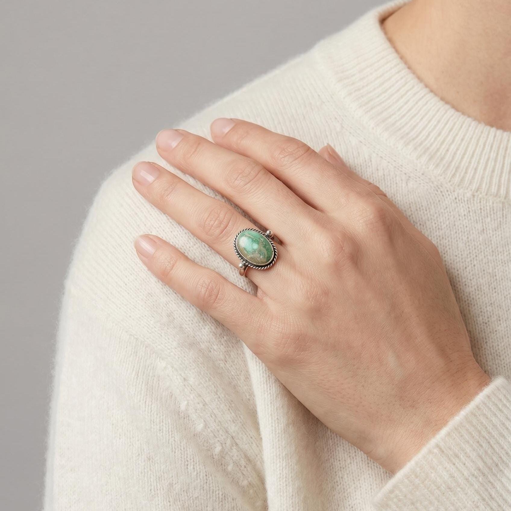 Custom Green Variscite Lasso Ring - Sterling Silver - Choose Your Stone