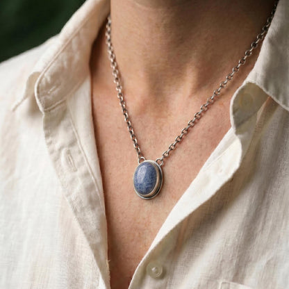 Blue Sponge Coral Necklace - Blue Sponge Coral Pendant - .925 Sterling Silver