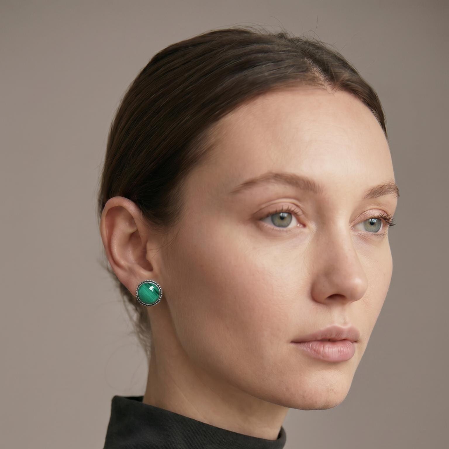 Sterling Silver Malachite Stud Earrings – Traditional Bezel Set