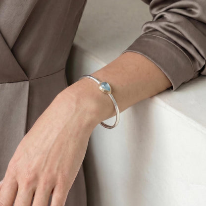 14K Gold Aquamarine Cuff Bracelet – Sterling Silver Bangle