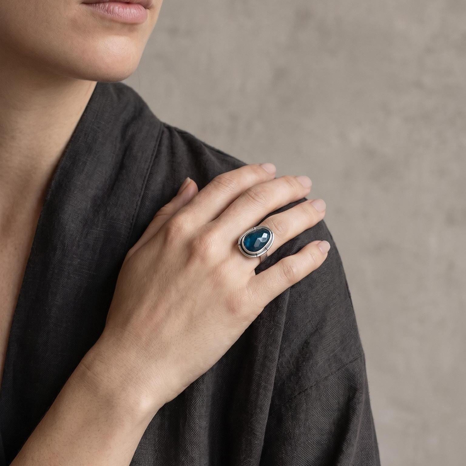 Chunky Apatite Sterling Silver Ring – Custom Handmade Boho Silversmith Jewelry
