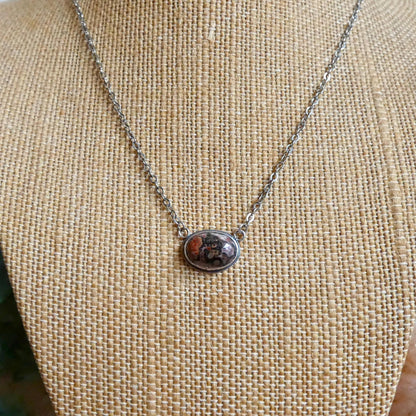 Leopard Skin Jasper East West Oval Pendant - .925 Sterling Silver Necklace