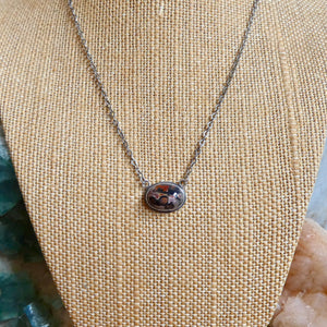 Leopard Skin Jasper East West Oval Pendant - .925 Sterling Silver Necklace