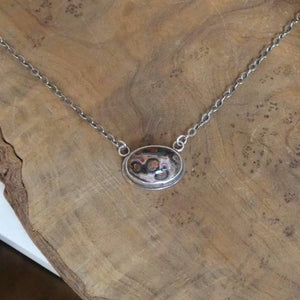 Leopard Skin Jasper East West Oval Pendant - .925 Sterling Silver Necklace