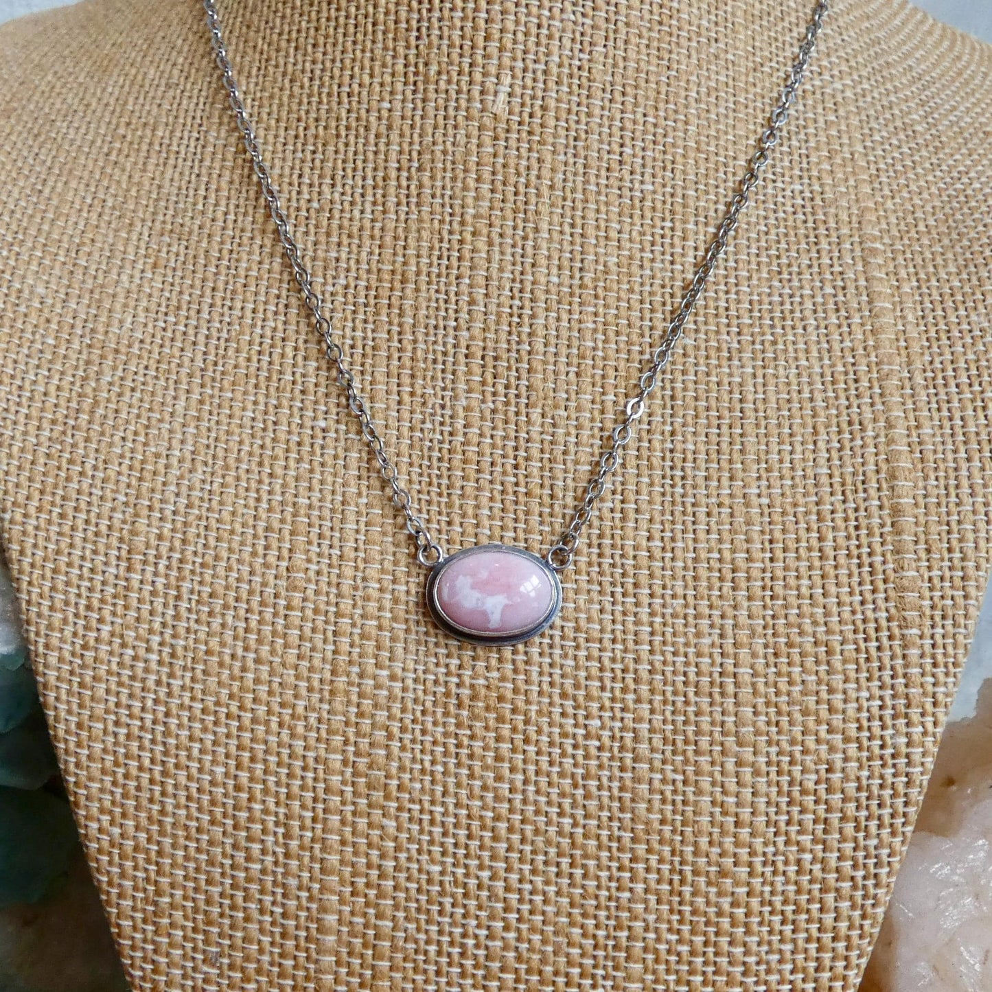Pink Opal East West Pendant Necklace - Sterling Silver