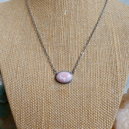 Pink Opal East West Pendant Necklace - Sterling Silver