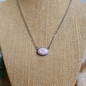 Pink Opal East West Pendant Necklace - Sterling Silver