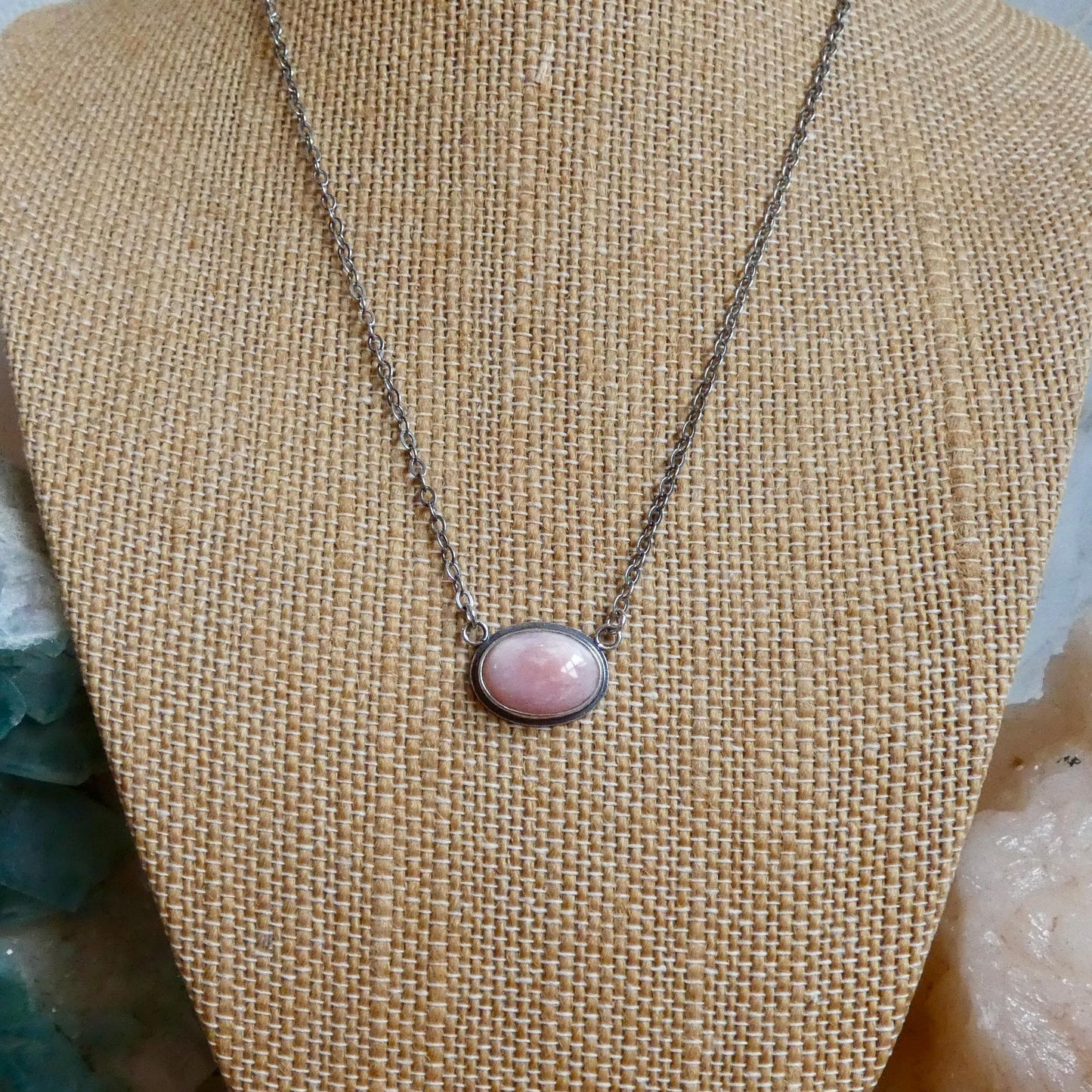 Pink Opal East West Pendant Necklace - Sterling Silver