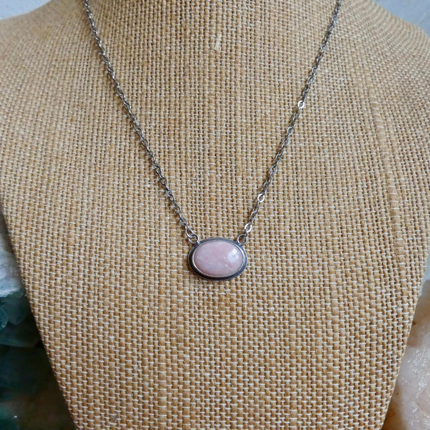 Pink Opal East West Pendant Necklace - Sterling Silver