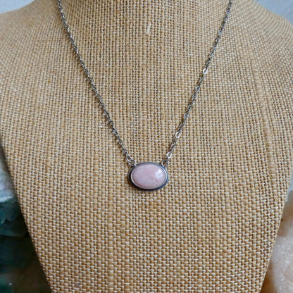 Pink Opal East West Pendant Necklace - Sterling Silver