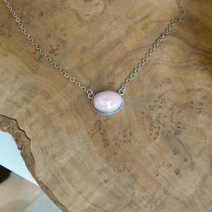 Pink Opal East West Pendant Necklace - Sterling Silver