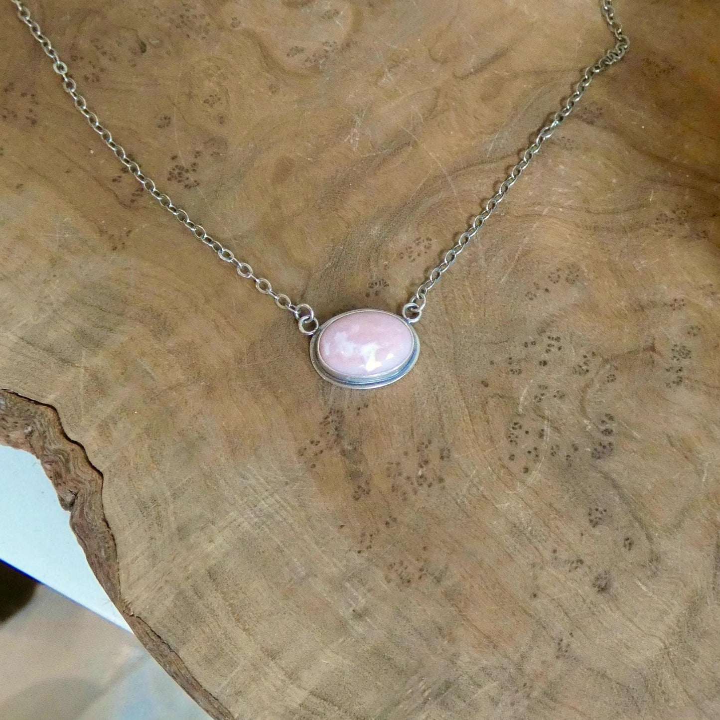 Pink Opal East West Pendant Necklace - Sterling Silver