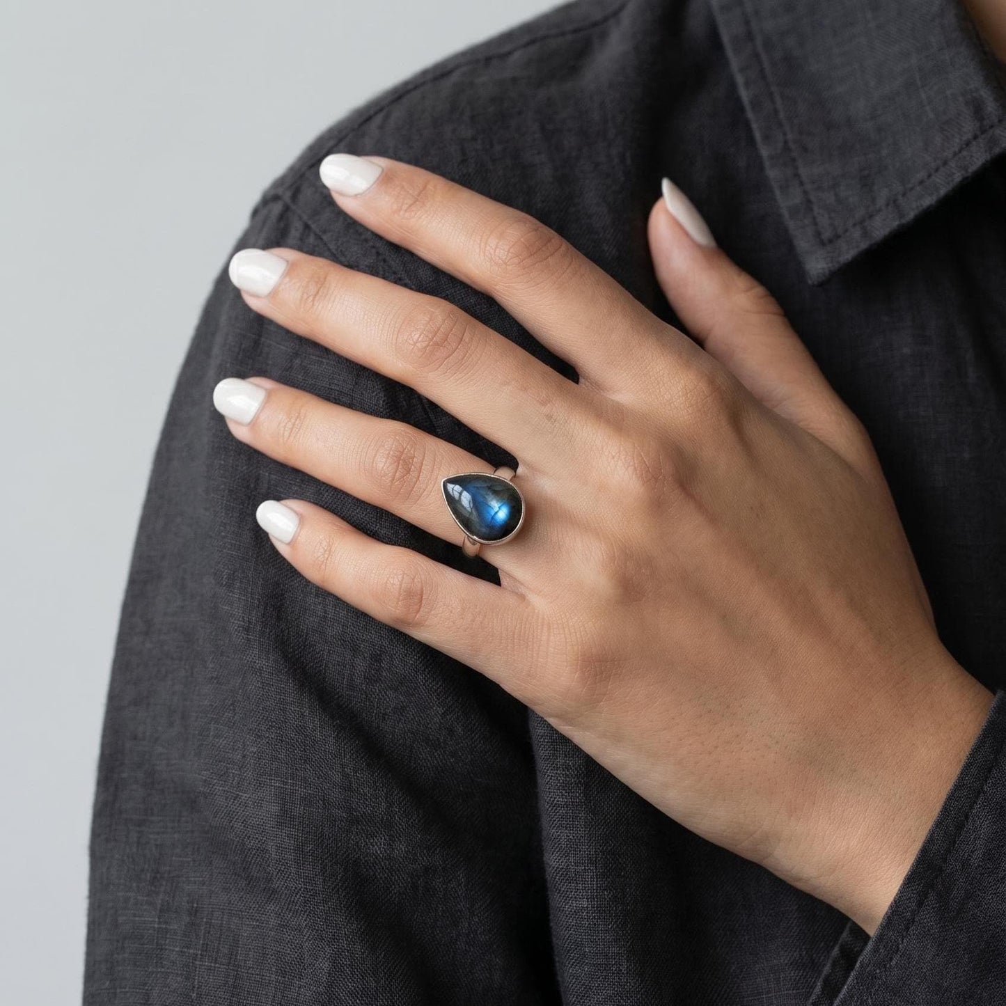 Big Labradorite Ring - .925 Sterling Silver - Choose your Own - Flashy Labradorite Pear
