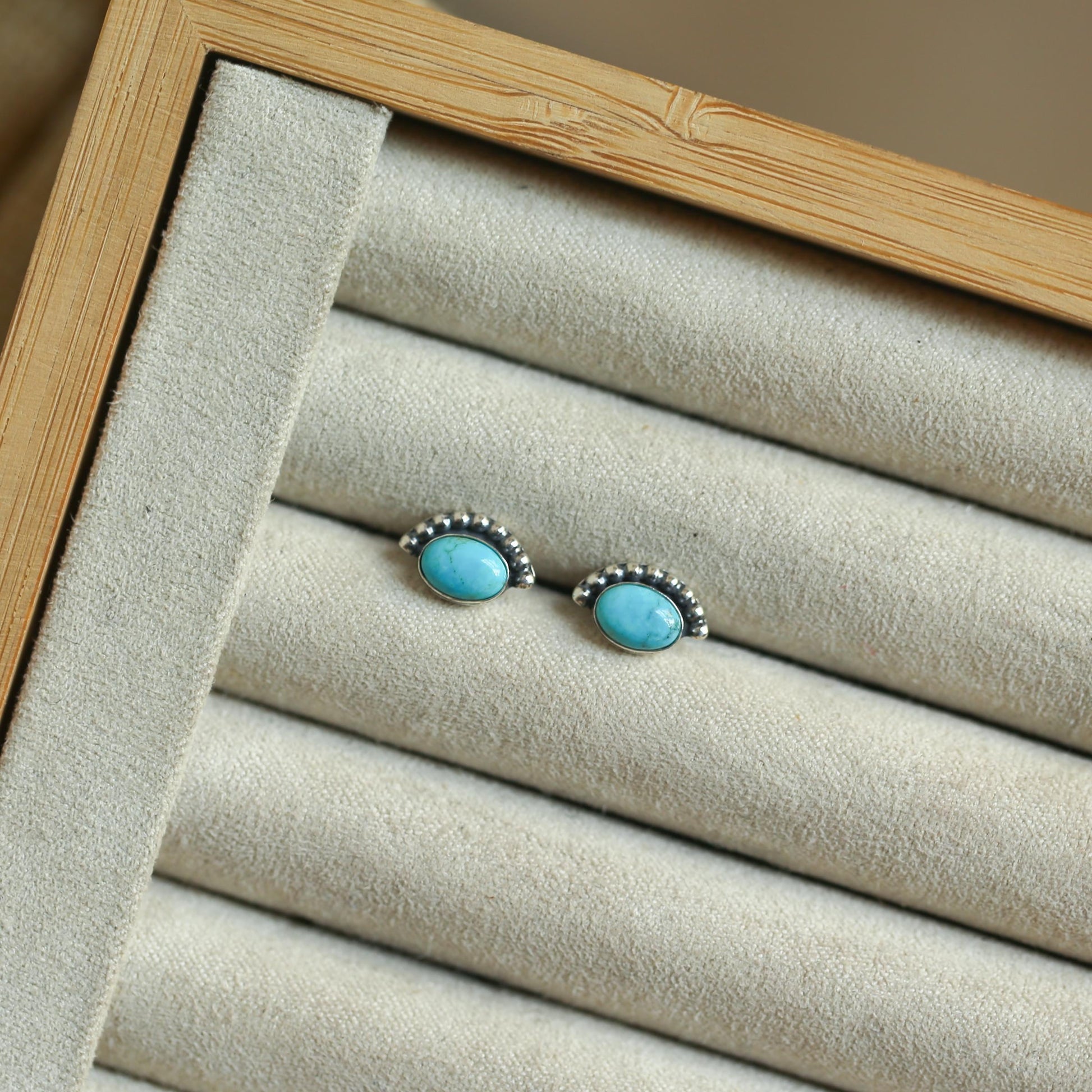 American Turquoise Sterling Silver Stud Earrings - Silversmith Jewelry