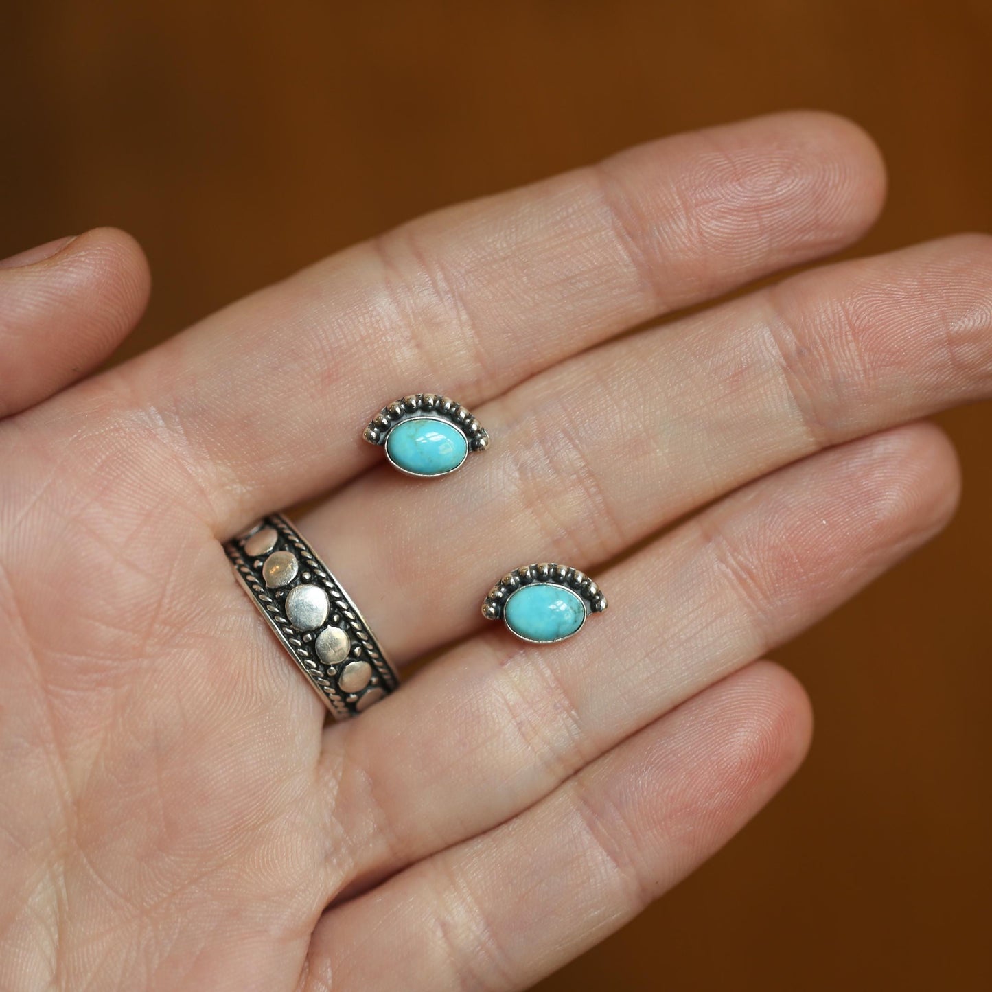 American Turquoise Sterling Silver Stud Earrings - Silversmith Jewelry