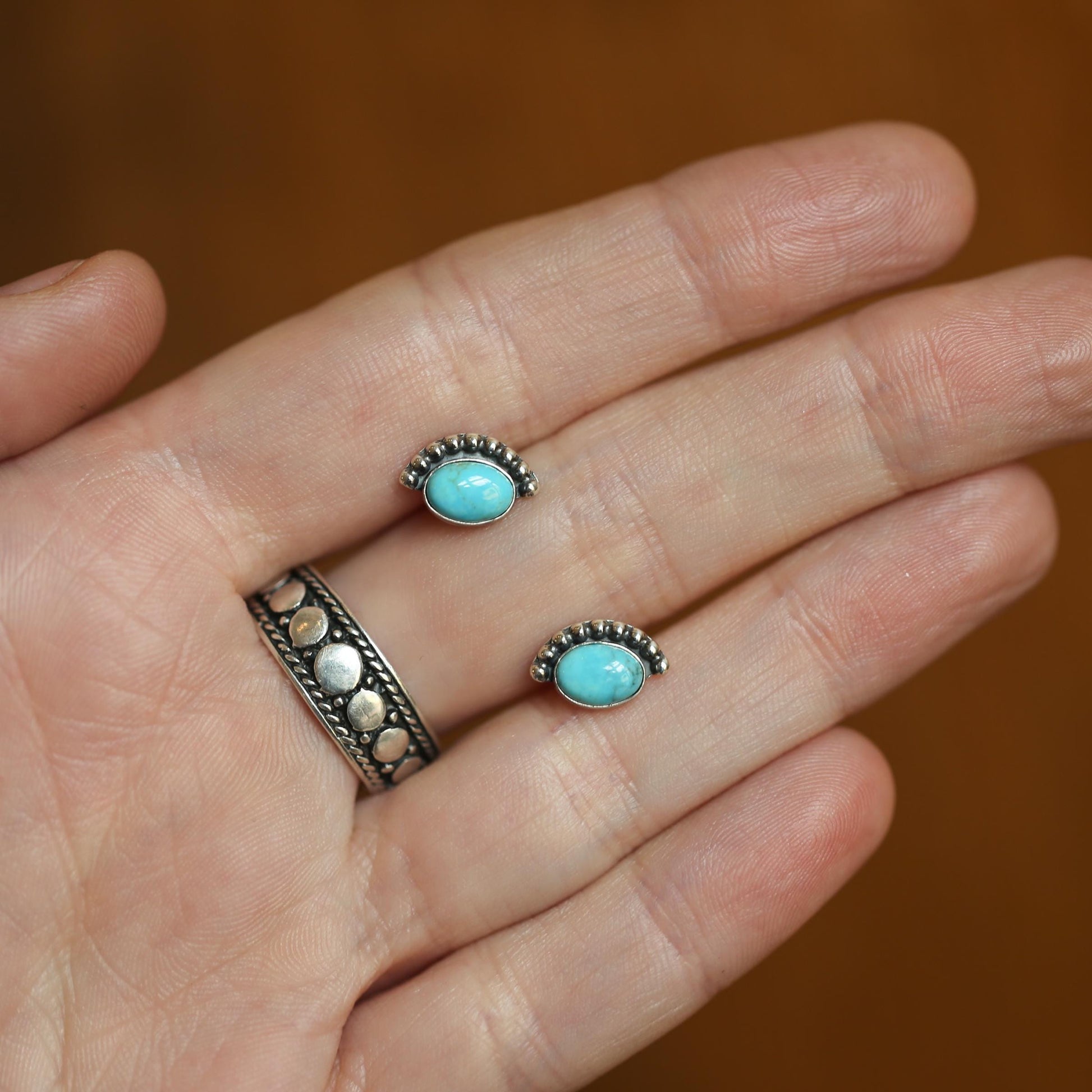 American Turquoise Sterling Silver Stud Earrings - Silversmith Jewelry