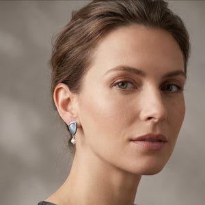Aquamarine Posts - Faceted Aquamarine Earrings - Freshwater Pearls - .925 Sterling Silver