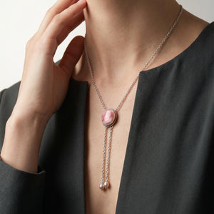 Custom Pink Rhodochrosite Bolo Necklace - Sterling Silver - Choose your Stone