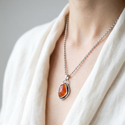 Heartland Pendant- Carnelian Pendant - Faceted Carnelian Necklace - Silversmith Pendant