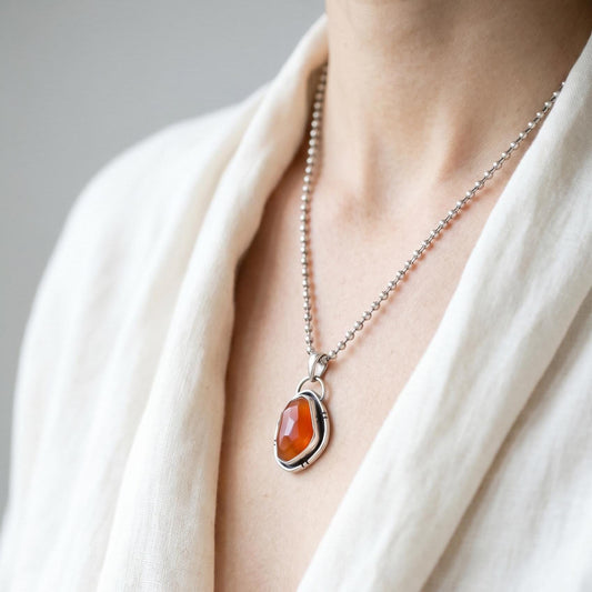 Heartland Pendant- Carnelian Pendant - Faceted Carnelian Necklace - Silversmith Pendant