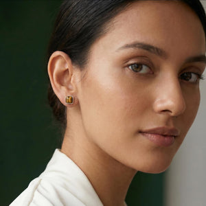 Sterling Silver Tigers Eye Studs – Minimalist Square Earrings