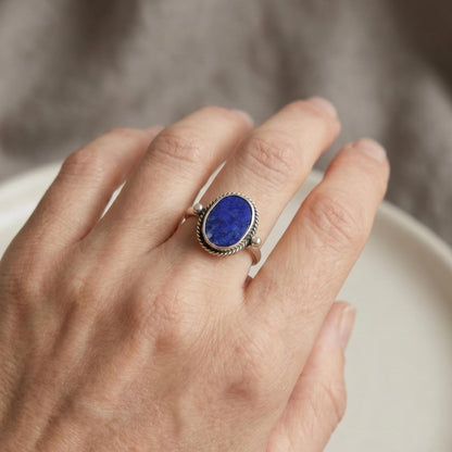 Sterling Silver Lapis Lazuli Ring - Silversmith Boho Jewelry