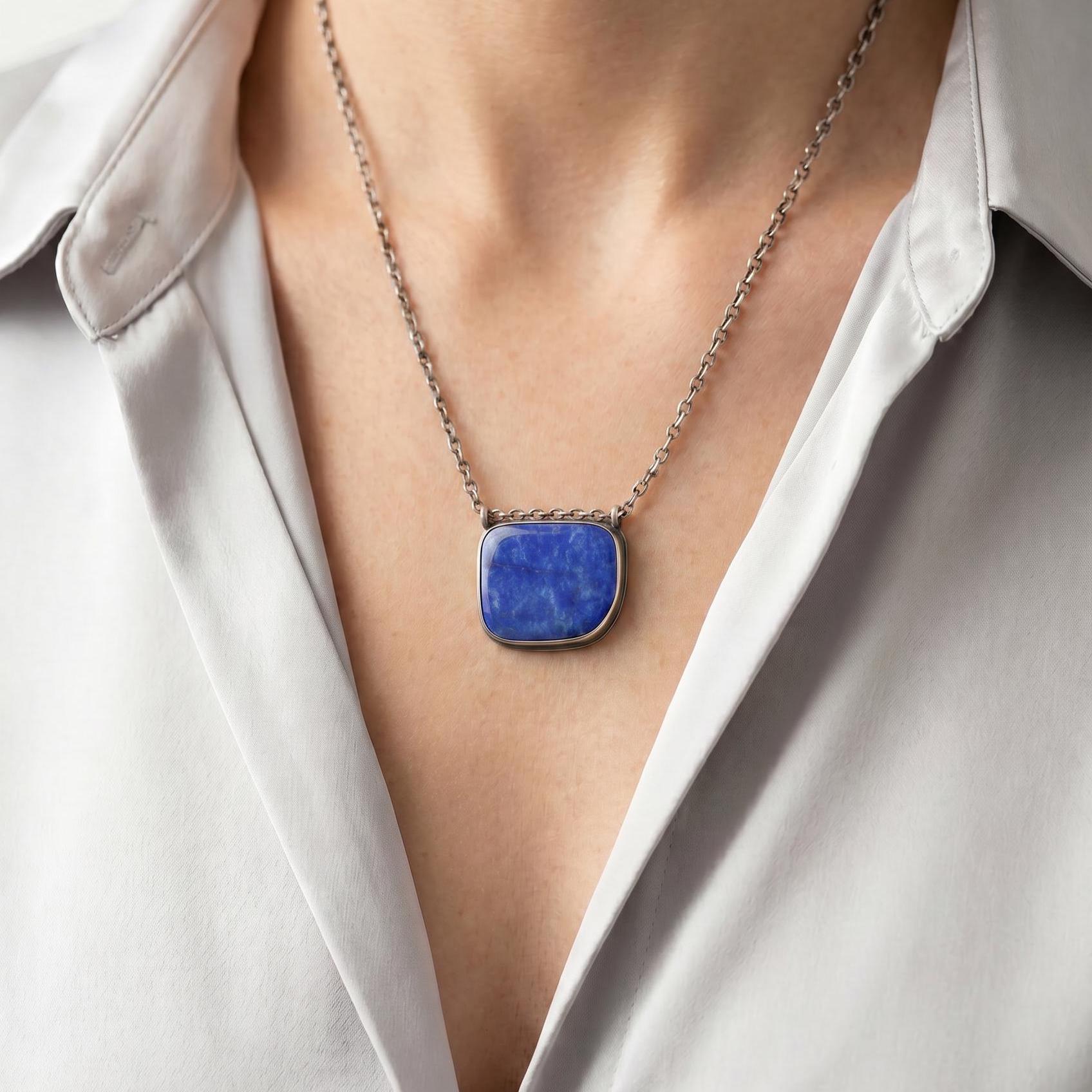 Custom Lapis Lazuli Pendant - Hanging Rock Pendant - Sterling Silver