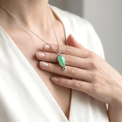 Burma Jade Sterling Silver Pendant – Green Teardrop Gemstone