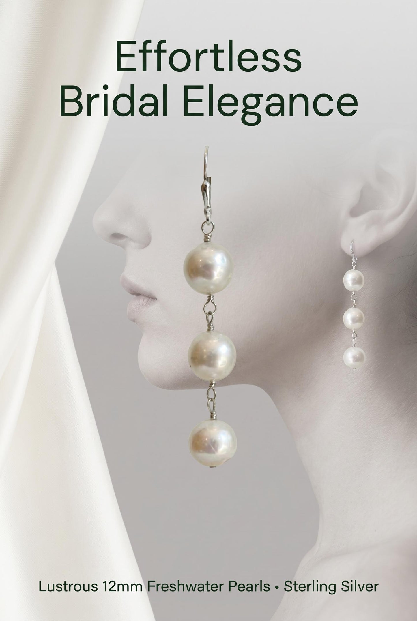 Big Freshwater Pearl Drop Earrings – Sterling Silver, Elegant Wedding Jewelry
