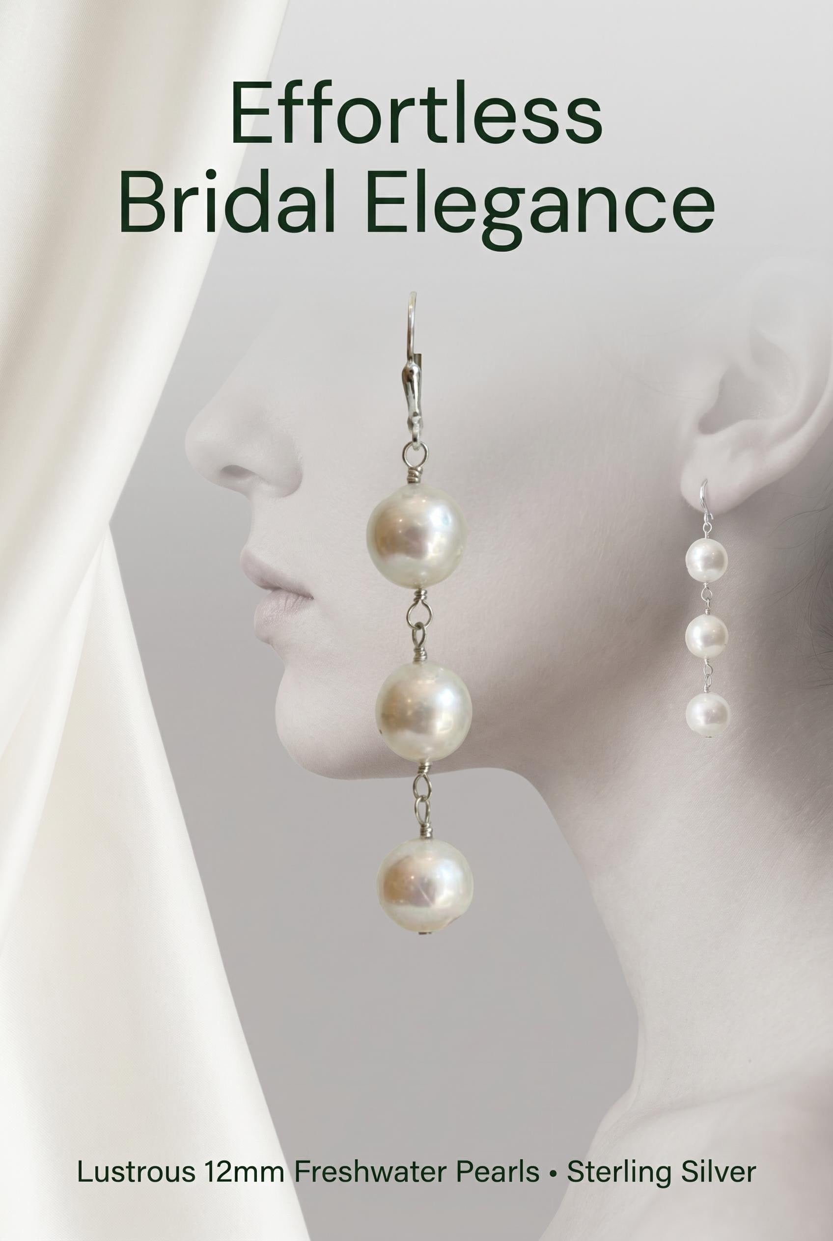 Big Freshwater Pearl Drop Earrings – Sterling Silver, Elegant Wedding Jewelry