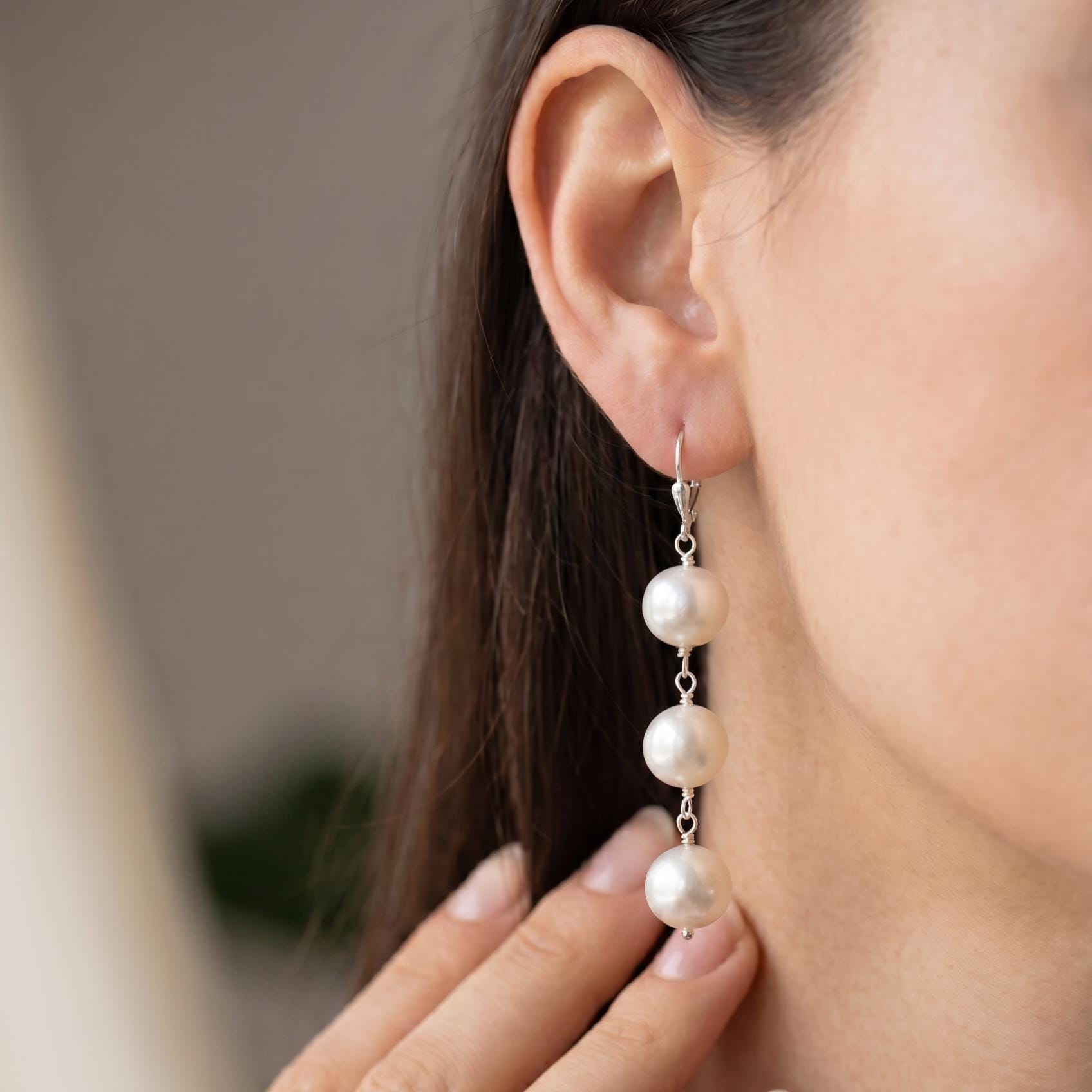 Big Freshwater Pearl Drop Earrings – Sterling Silver, Elegant Wedding Jewelry