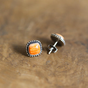 Spiny Oyster Post Earrings - Orange Stud Earrings - Sterling Silver