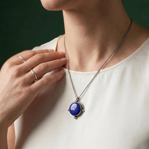 Lapis Lazuli Necklace, Sterling Silver Pendant, Round Gemstone Jewelry