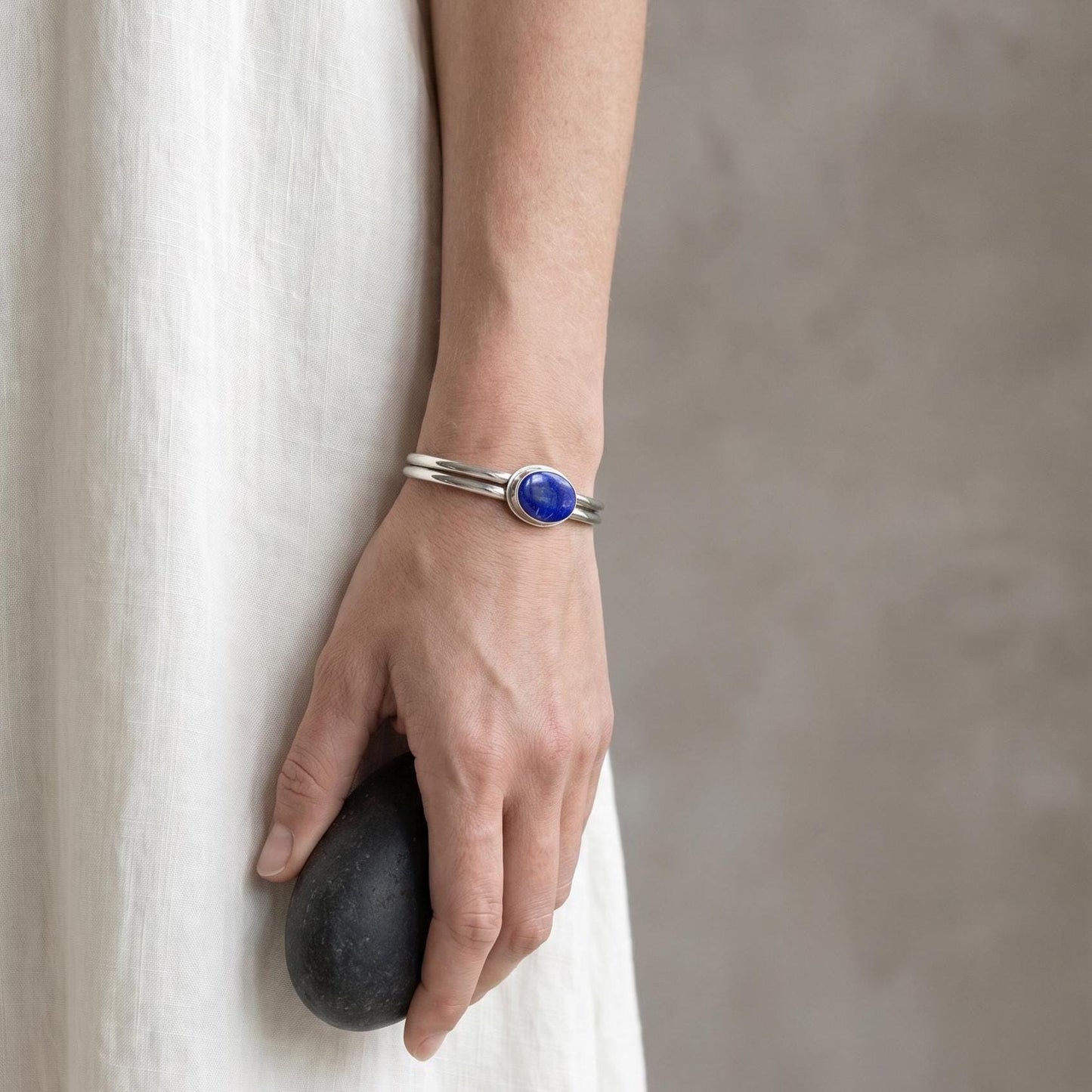 Sterling Silver Lapis Lazuli Cuff Bracelet – Handmade Gemstone Bangle