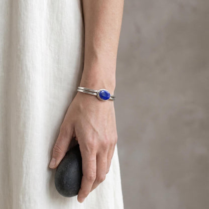Sterling Silver Lapis Lazuli Cuff Bracelet – Handmade Gemstone Bangle