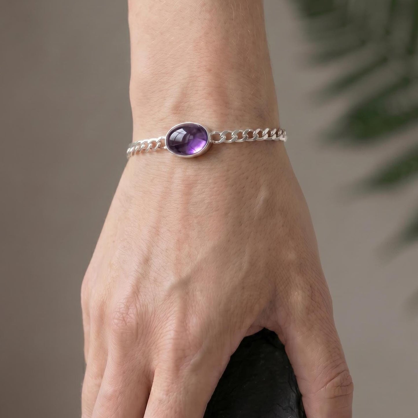 Amethyst Link Bracelet - Sterling Silver Amethyst Bracelet - Silver Chain Link Bracelet