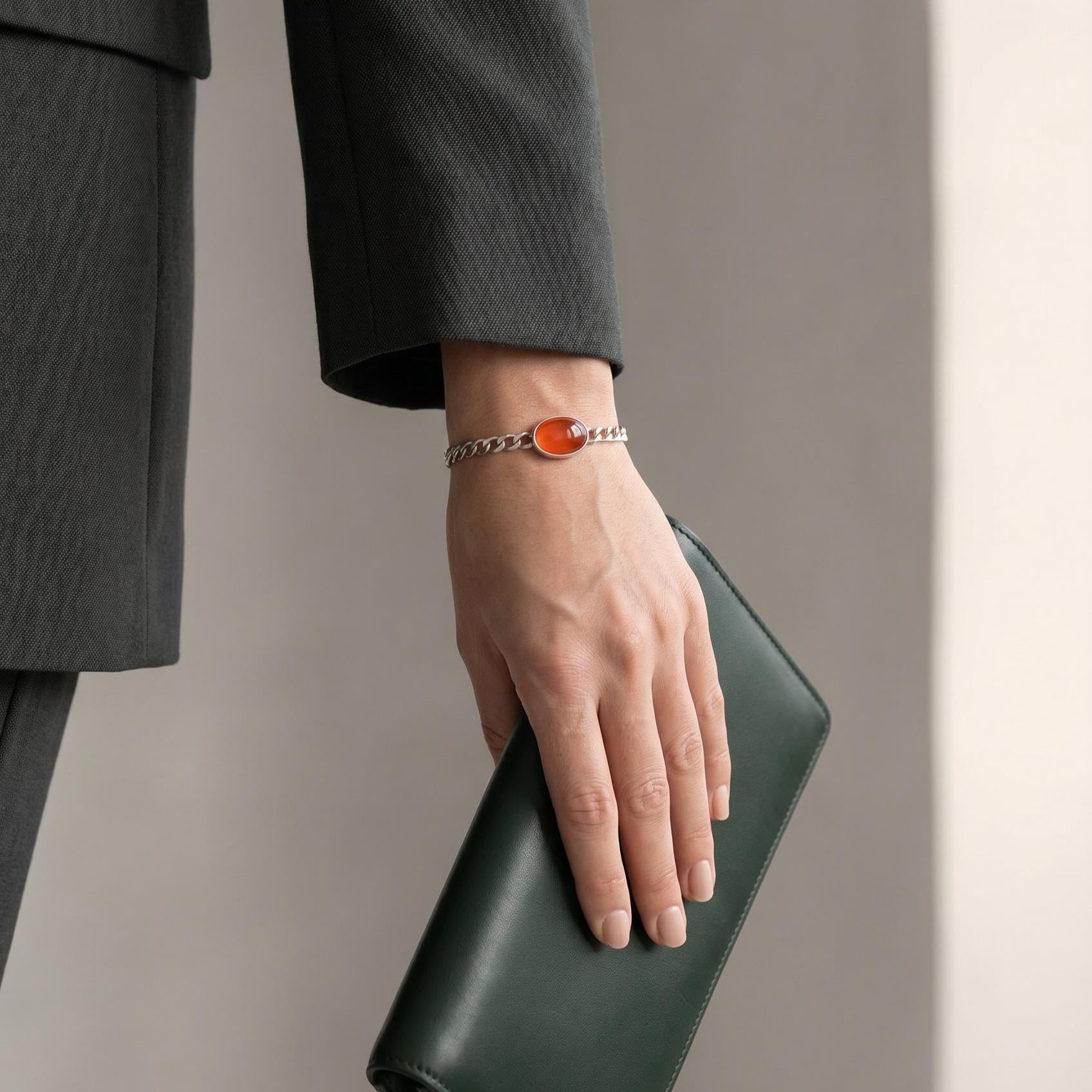 Orange Carnelian Link Bracelet - Sterling Silver Carnelian Bracelet - Silver Chain Link Bracelet