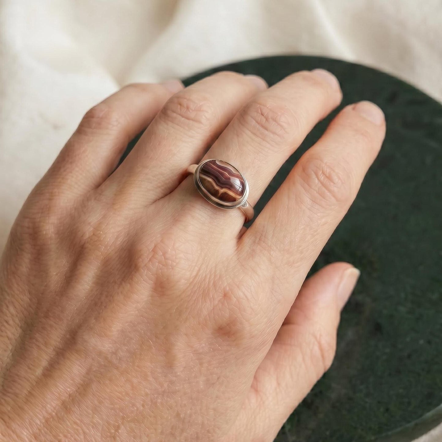 Laguna Lace Agate Ring - .925 Sterling Silver - East West Oval Ring - Choose Your Stone