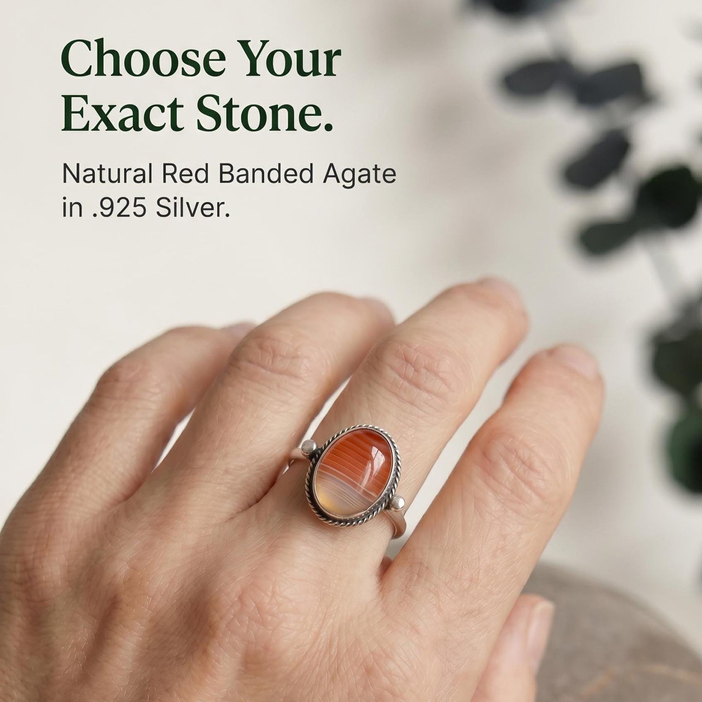 Custom Red Banded Agate Ring – Sterling Silver, Choose Your Stone