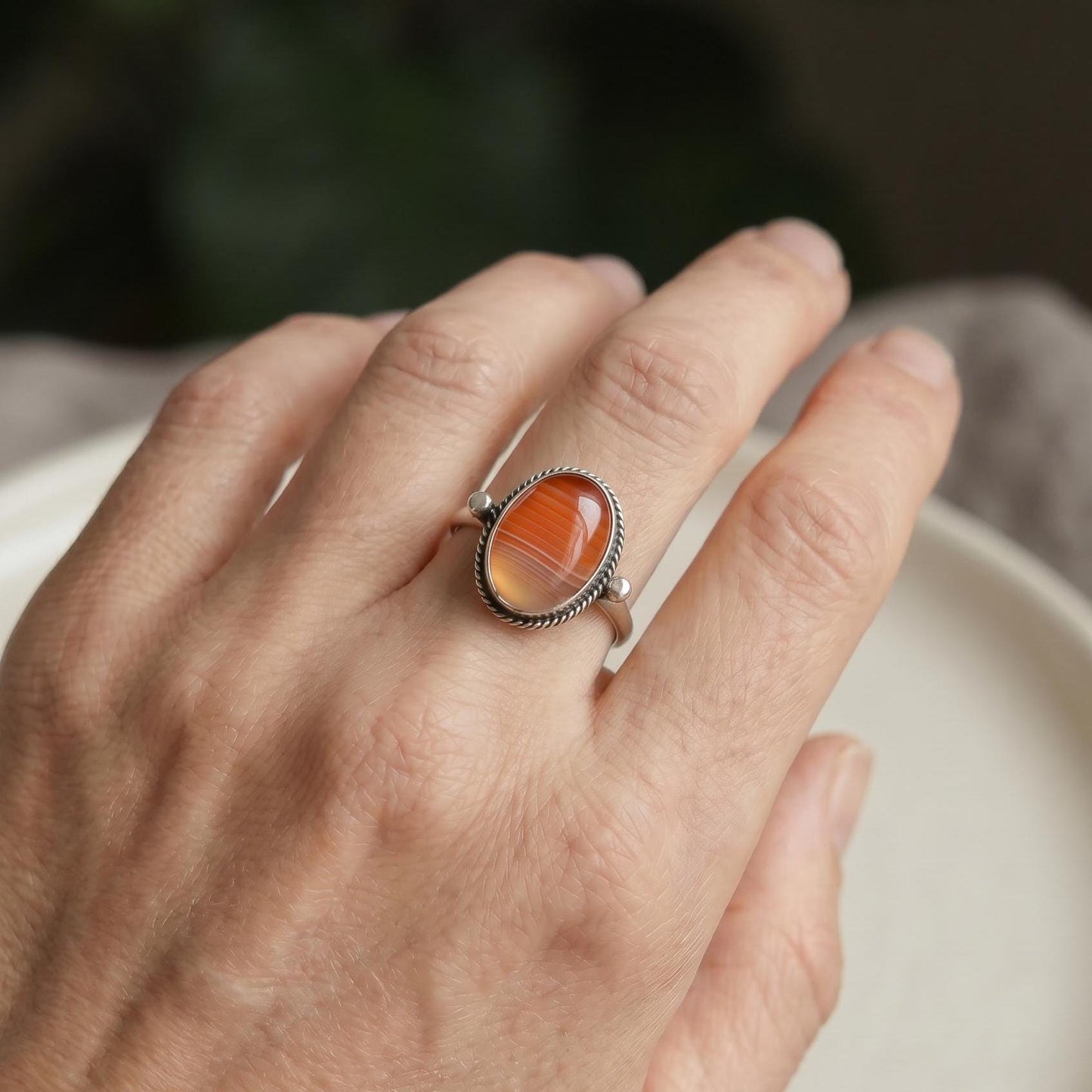 Custom Red Banded Agate Ring – Sterling Silver, Choose Your Stone