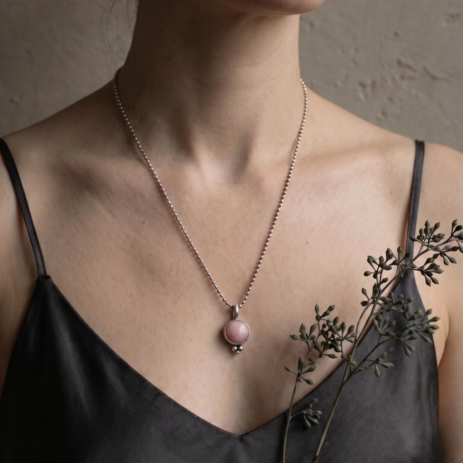 Pink Opal Sterling Silver Necklace – Sweetheart Pendant