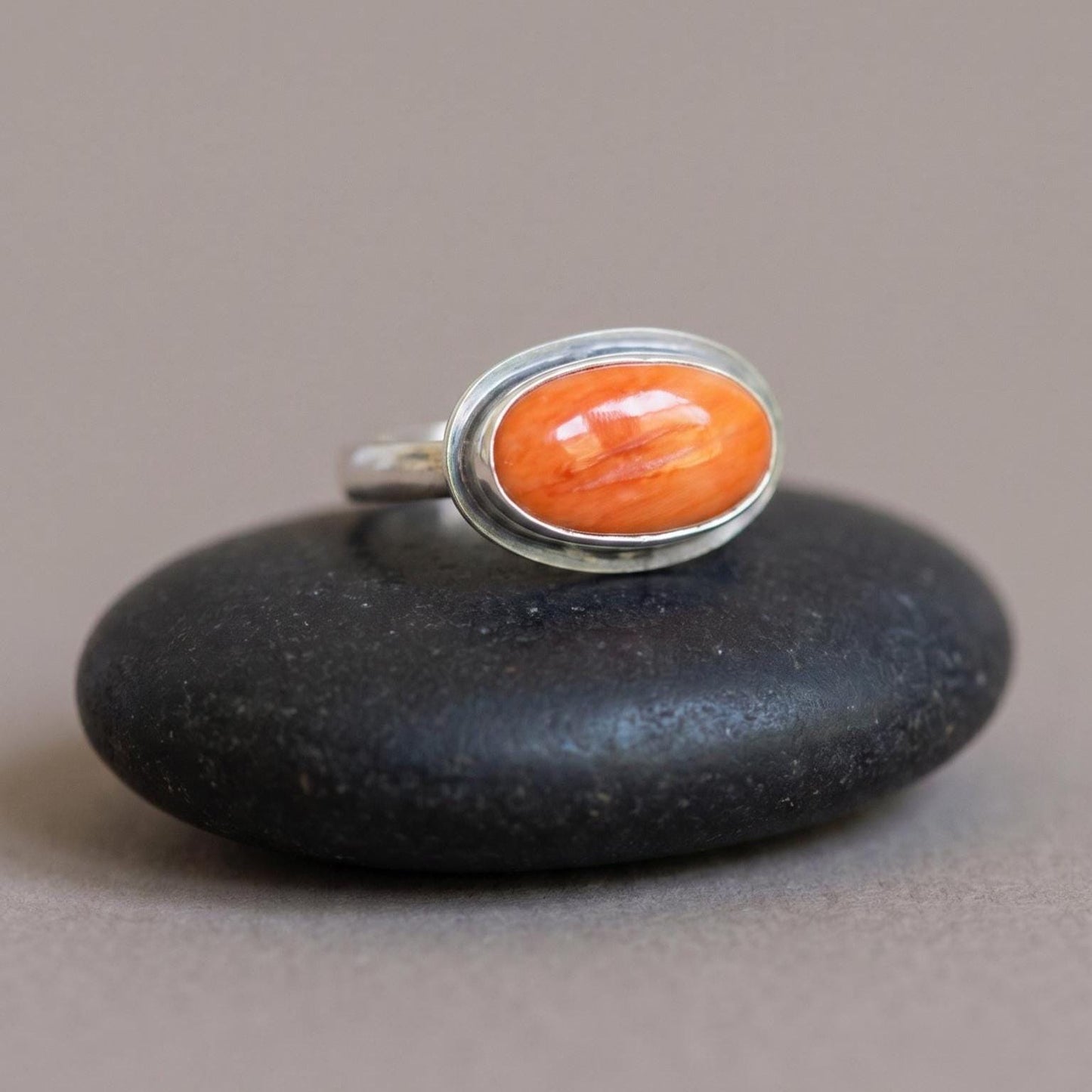 Oval Spiny Oyster Ring - Sterling Silver, Chili Red Jewelry