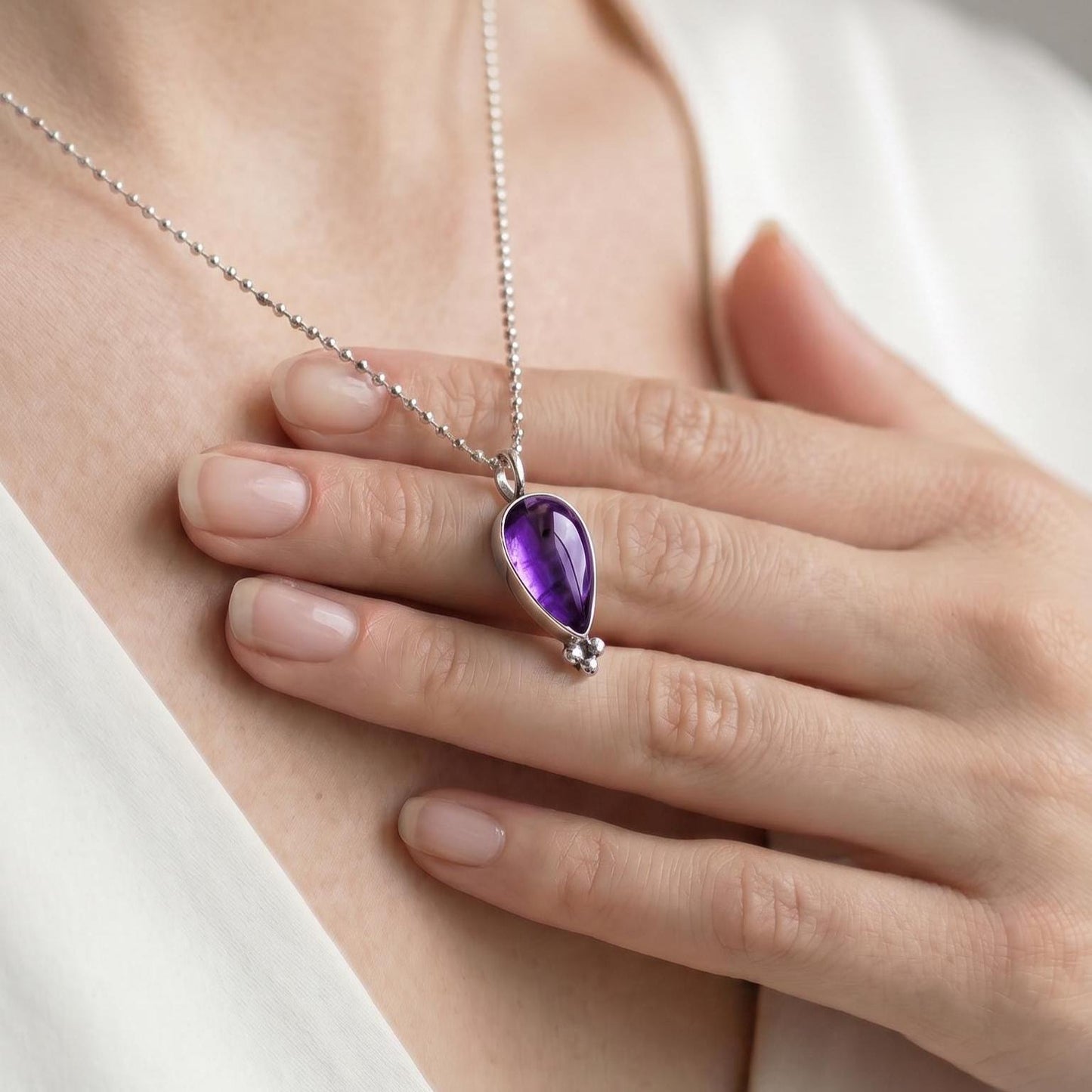 Amethyst Teardrop Pendant – Sterling Silver Silversmith Necklace