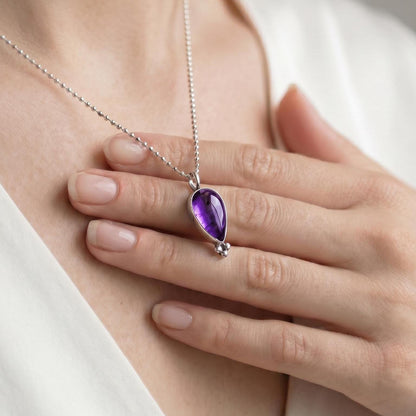 Amethyst Teardrop Pendant – Sterling Silver Silversmith Necklace